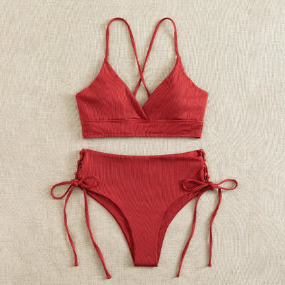 Cikini V-Neck Lace-Up Bikini Set