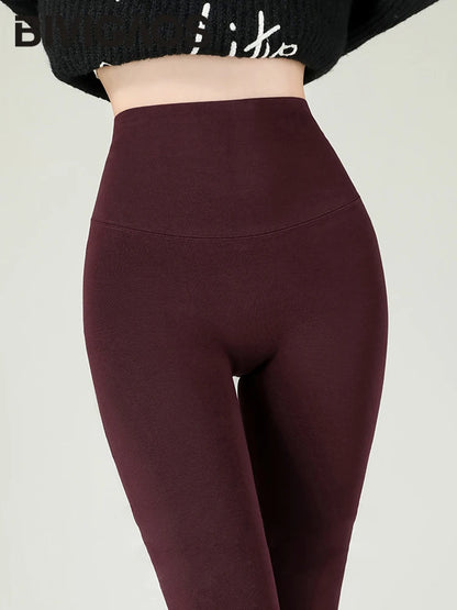 Women's Autumn Winter High-Waist Fleece-Lined Cotton Leggings