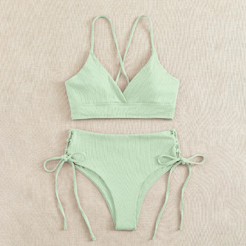 Cikini V-Neck Lace-Up Bikini Set