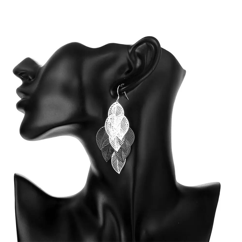 Earrings fashion Jewelry Woman Layered Hollow Leaves Tassel Long Drop earrings Silver Color Trendsetter Christmas Gifts