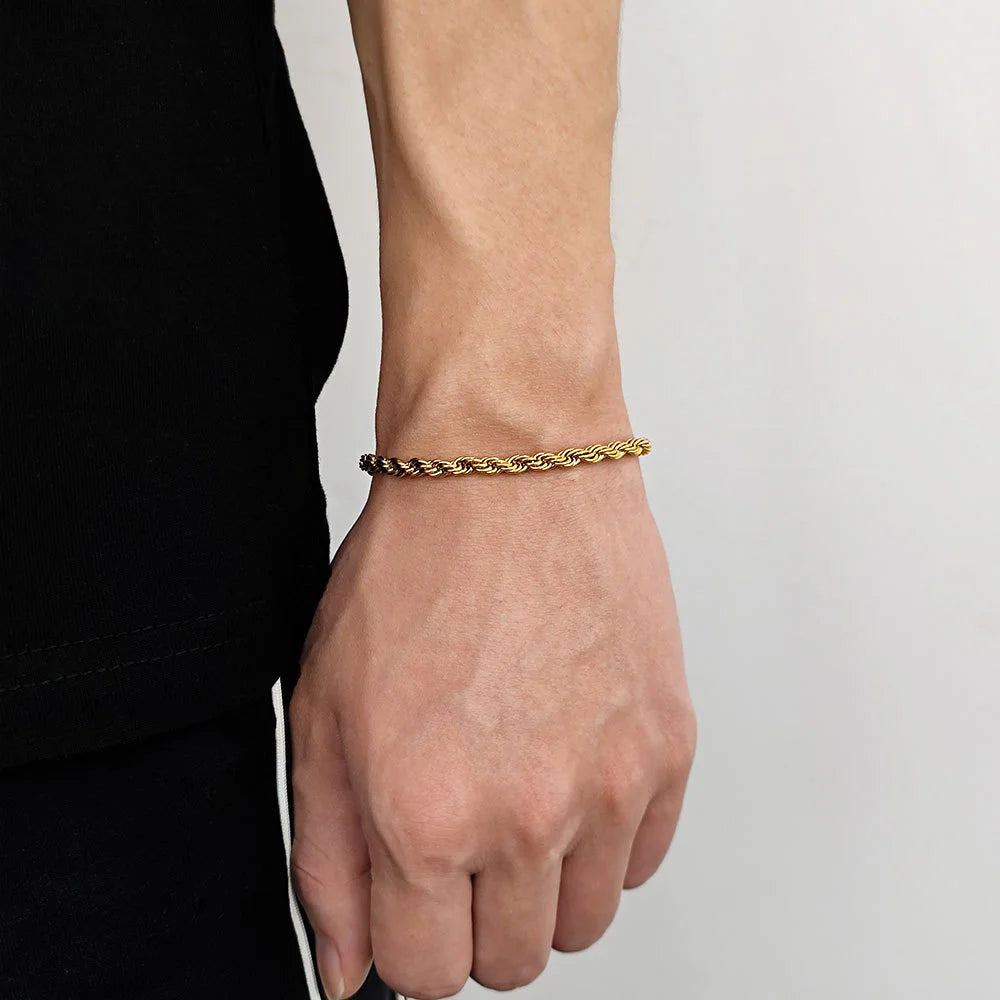 Hip Hop Stainless Steel Twist Chain Bracelet - Retro Gold Fashion Jewelry for Men & Women