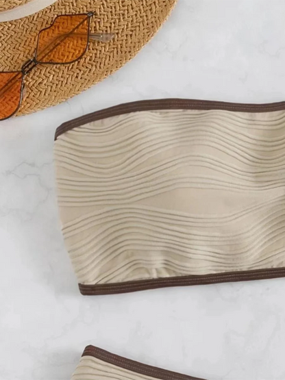 Contrast Binding Bandeau Bikini Set for Women – Push Up Thong Swimwear for Summer Beachwear