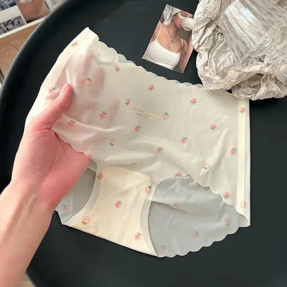 Strawberry Printed Low-Waist Panties – Soft Breathable Silk & Cotton Briefs