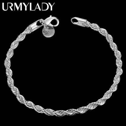 Fashion Charm 925 Sterling Silver Twisted Rope Chain Bracelet