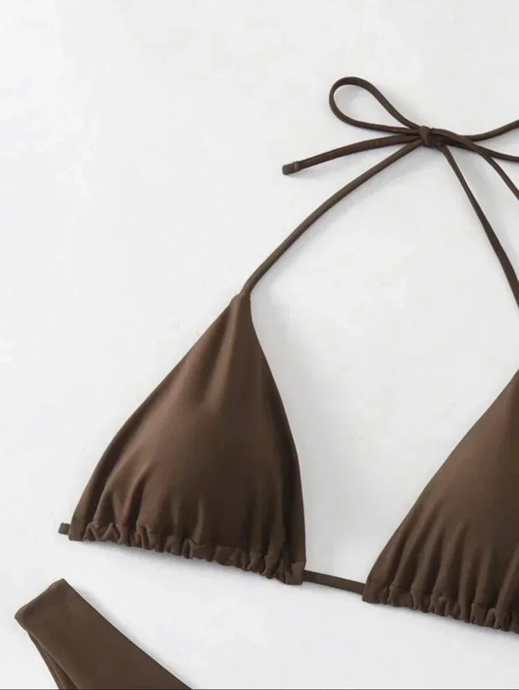 Women's Lace-Up Halter Thong Bikini Set