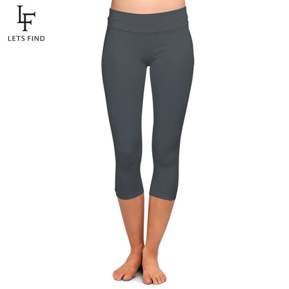 High Quaility Milk Silk Women High Waist Fitness Capri Leggings Solid Black Elastic Soft Slim Mid-Calf Pants
