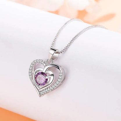 925 Sterling Silver Heart Moon Geometric Necklace