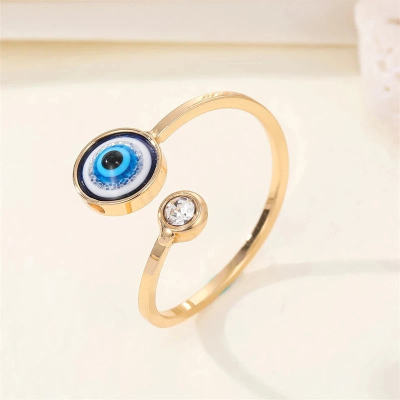 Bohemian Ethnic Metal Enamel Evil Eye Ring For Women - Vintage Punk Zircon Heart Blue Eye Finger Ring