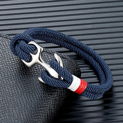 Double Strand Men's Anchor Bracelets with Nautical Survival Rope Stainless Steel Anchor Buckle