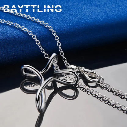 New 925 Sterling Silver Twisted Cross Pendant Necklace