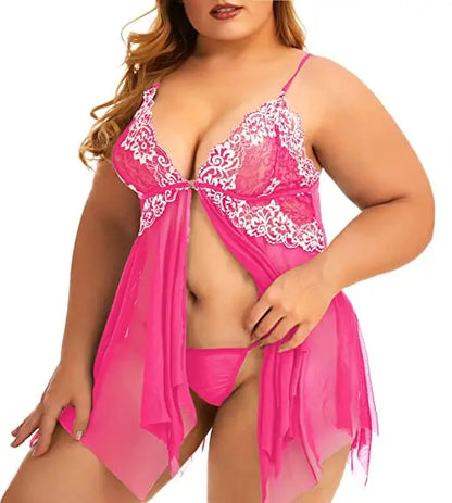 Plus Size Lace Babydoll Chemise Nightgown Set - Flattering V-Neck Lingerie