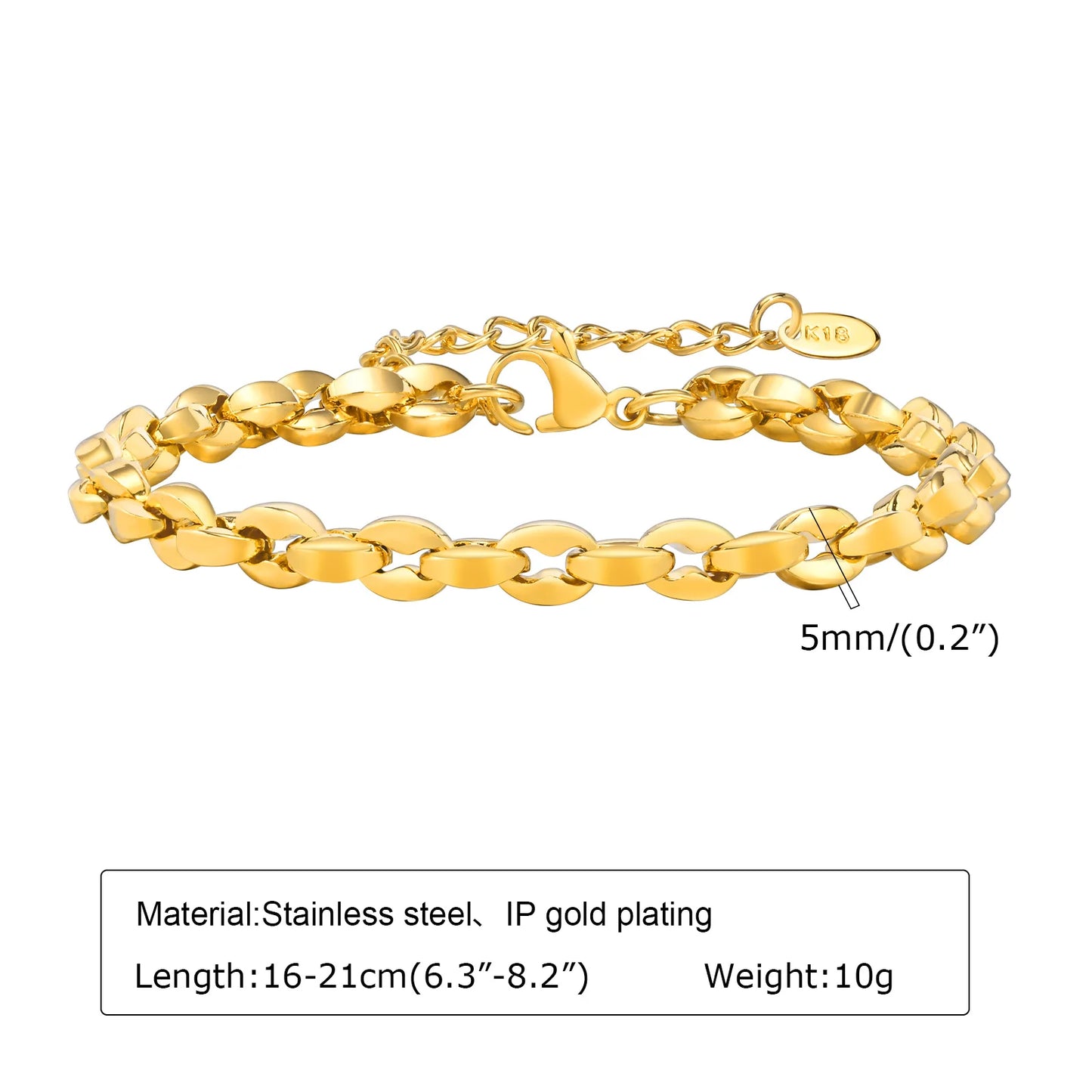 18K Gold Plated Stainless Steel Adjustable Eternity Bracelet for Women