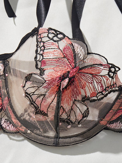 Sheer Butterfly Lingerie Set - Alluring Bowknot Bra & Panty