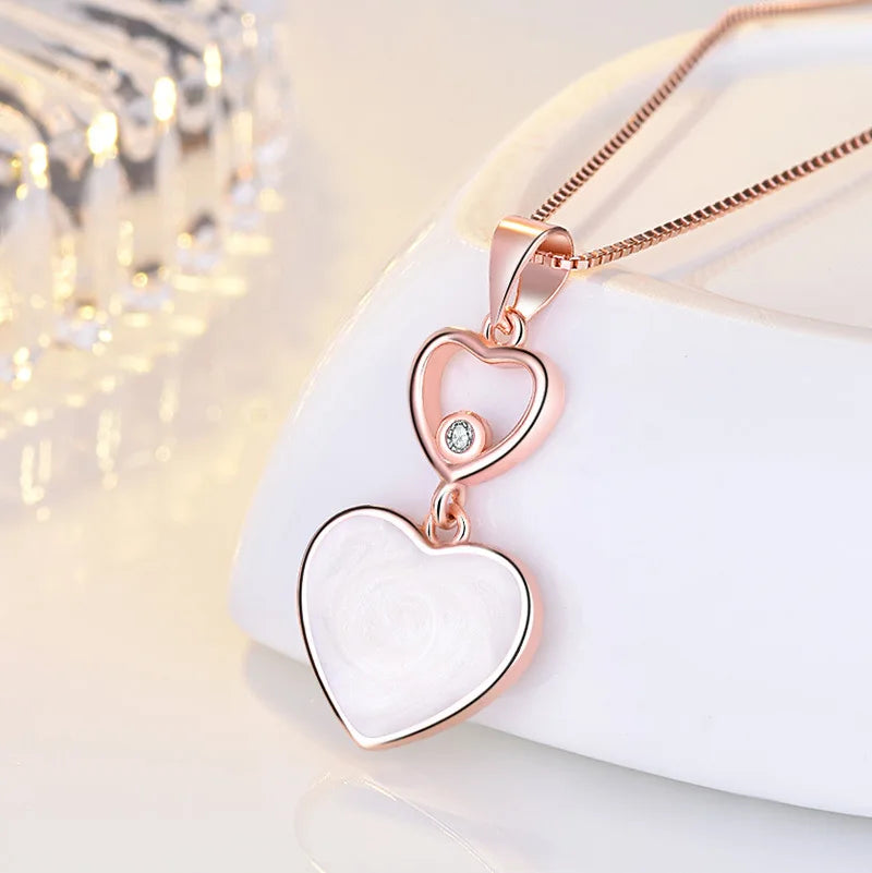 925 Sterling Silver Heart Pendant Necklace with AAA Zircon