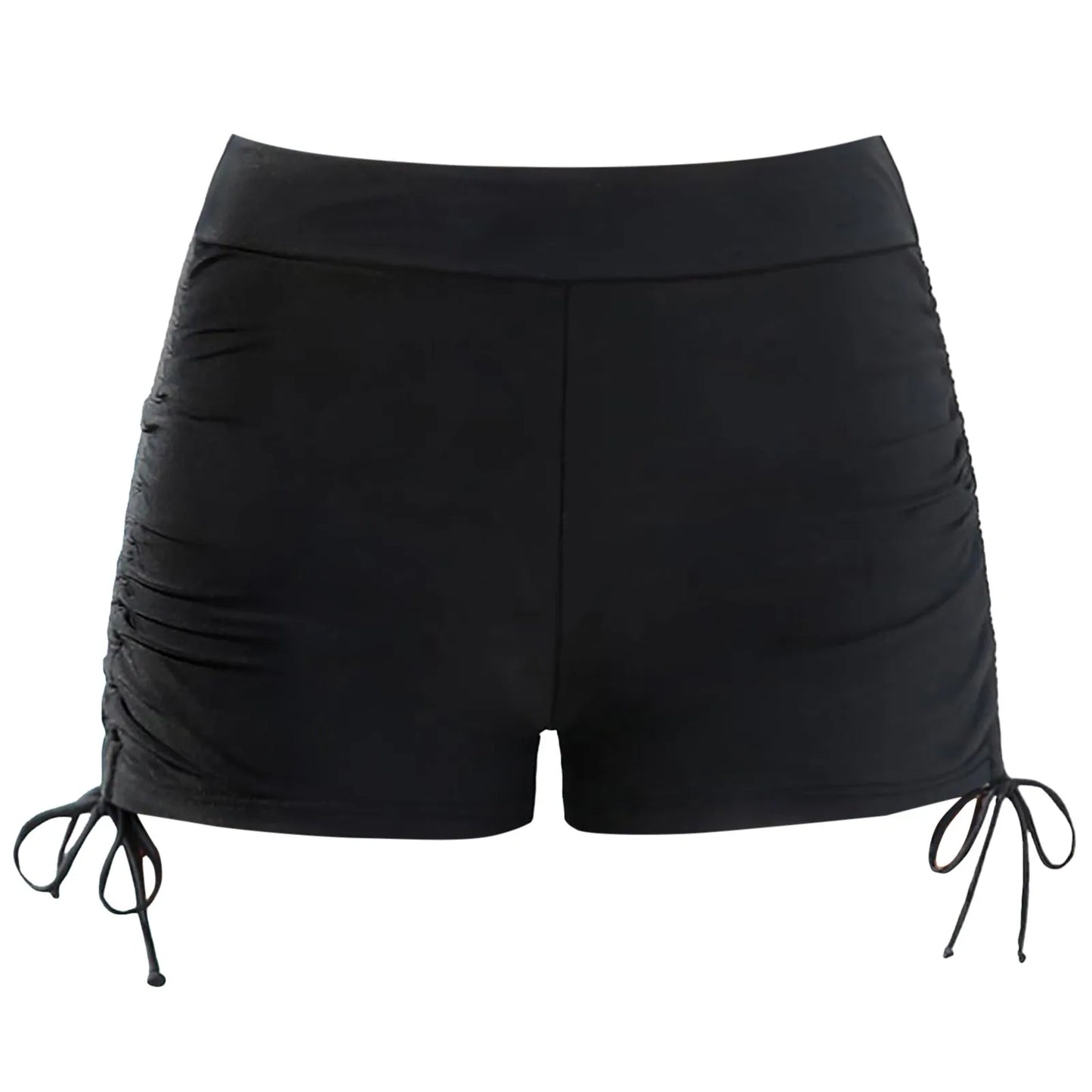 Women's High Waisted Swim Shorts with Drawstring & Ruched Bottom
