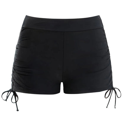 Women's High Waisted Swim Shorts with Drawstring & Ruched Bottom