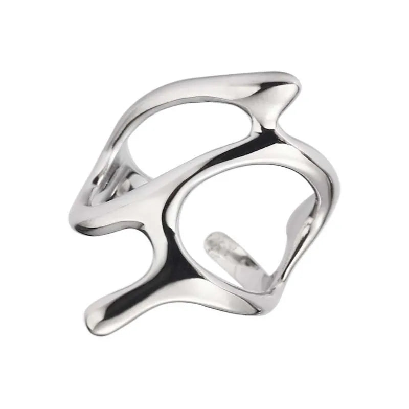 Vintage Punk Geometric Irregular Liquid Lava Waterdrop Shaped Open Rings For Women