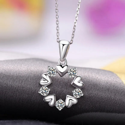 925 Sterling Silver Heart Moon Geometric Necklace