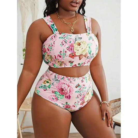 Girl Like Plus Size Split Swimsuit – High Waist Bikini for Women, Backless Summer Swimwear