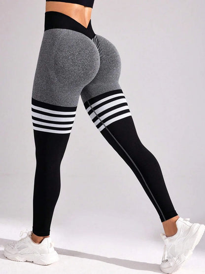 High Waist and Tummy Control Women Seamless Stripe Yoga Leggings