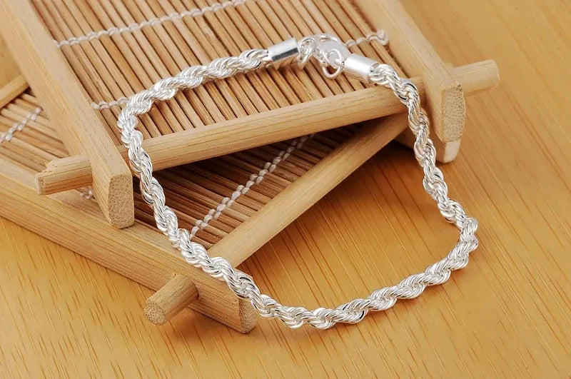 Fashion Charm 925 Sterling Silver Twisted Rope Chain Bracelet