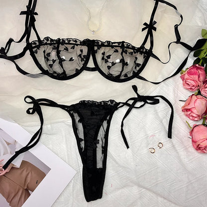 Sheer Lace Heart Embroidery Bra & Panty Set – Sexy Fairy-Inspired Lingerie