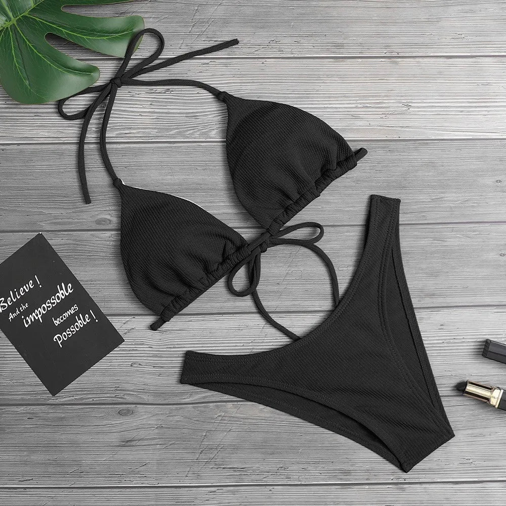 Monochrome Low-Waist Bikini Set