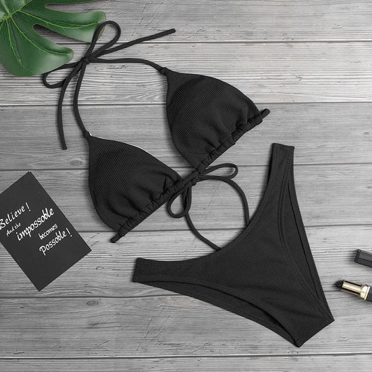Monochrome Low-Waist Bikini Set