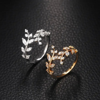 Tree Branch Design Adjustable Opening Rings for Women Sparkling Cubic Zirconia Olive Ring Party Daily Wear Fashion Jewelry