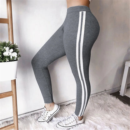 New Classic High Waist Striped Cotton Leggings for Women