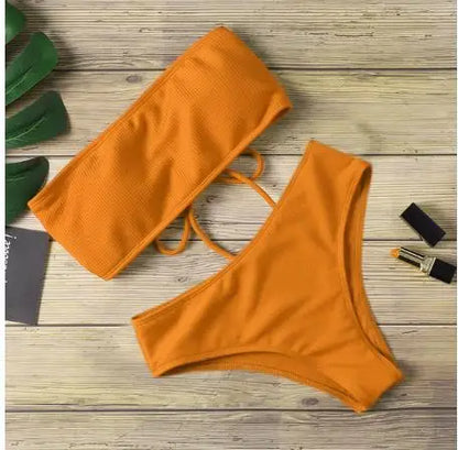 Tie-Side Bandeau Bikini Set – Brazilian Thong Swimwear