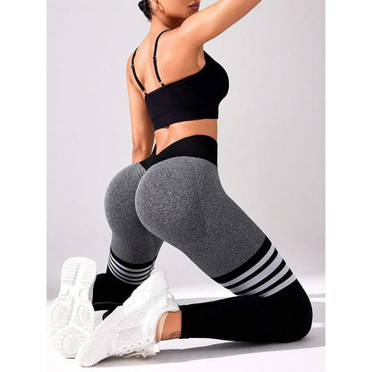 High Waist and Tummy Control Women Seamless Stripe Yoga Leggings