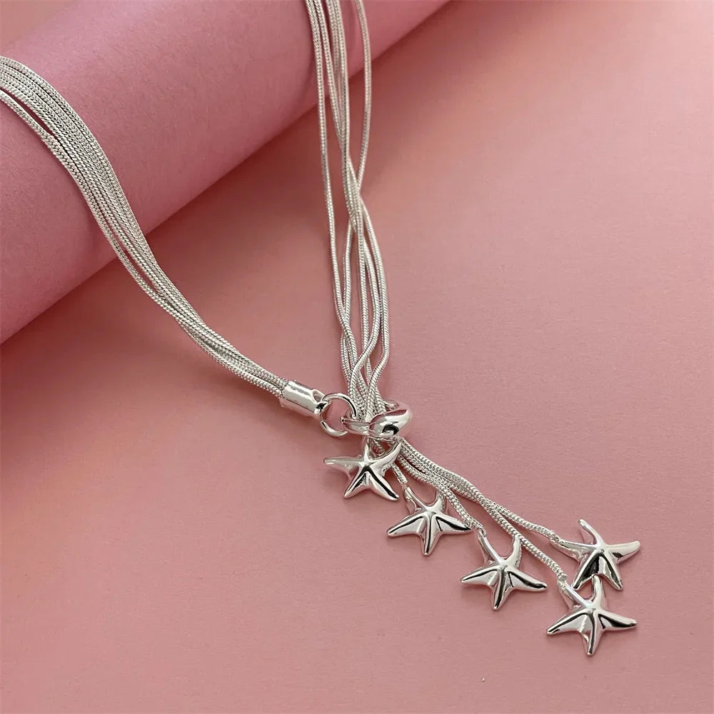 925 Sterling Silver Starfish Heart Pendant Necklace