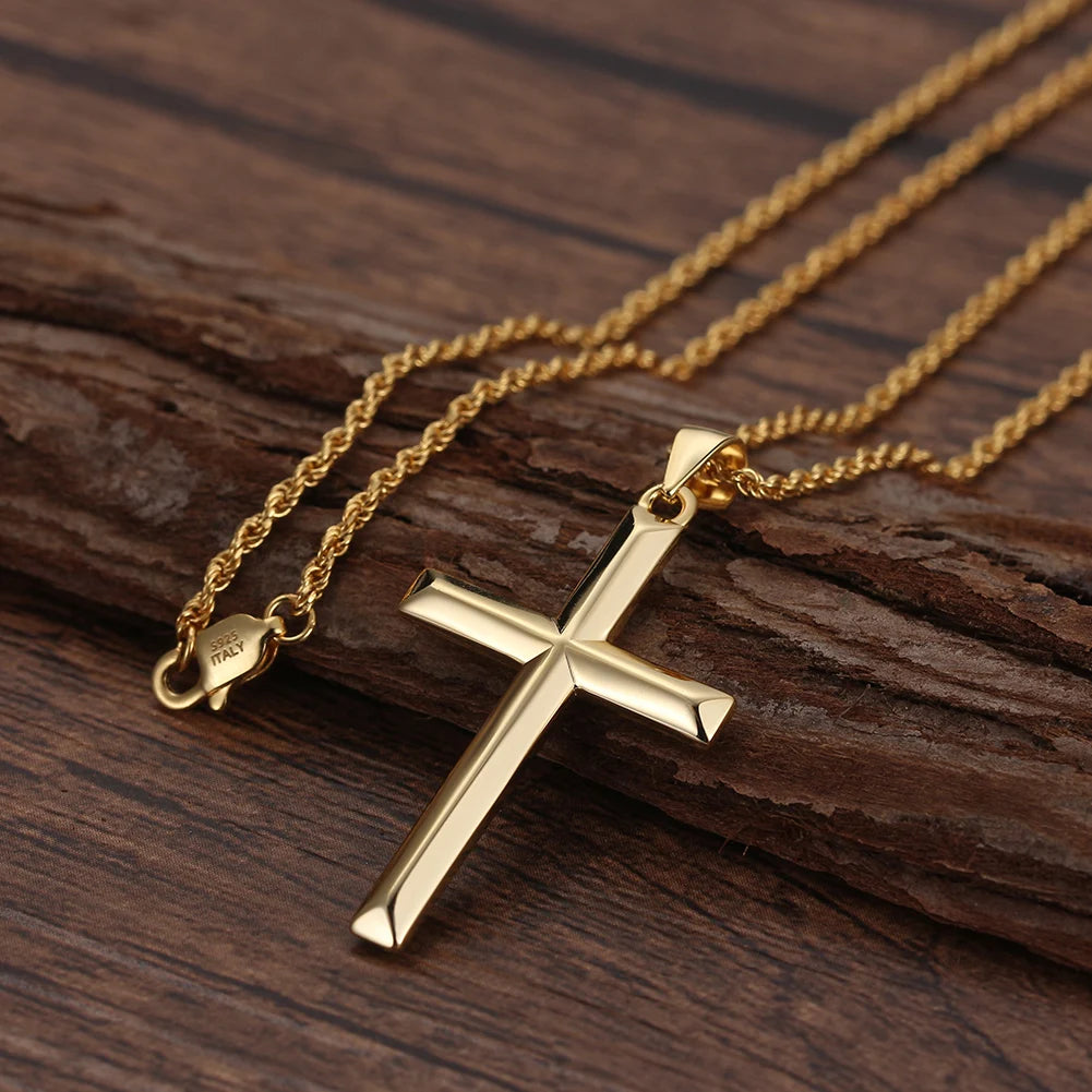 ORSA JEWELS Classic 14K Gold Cross Pendant Necklace in 925 Sterling Silver