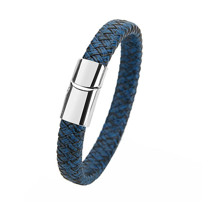 Mibrow Braided Black Leather Men’s Bracelet with Magnetic Clasp – Fashionable Charm