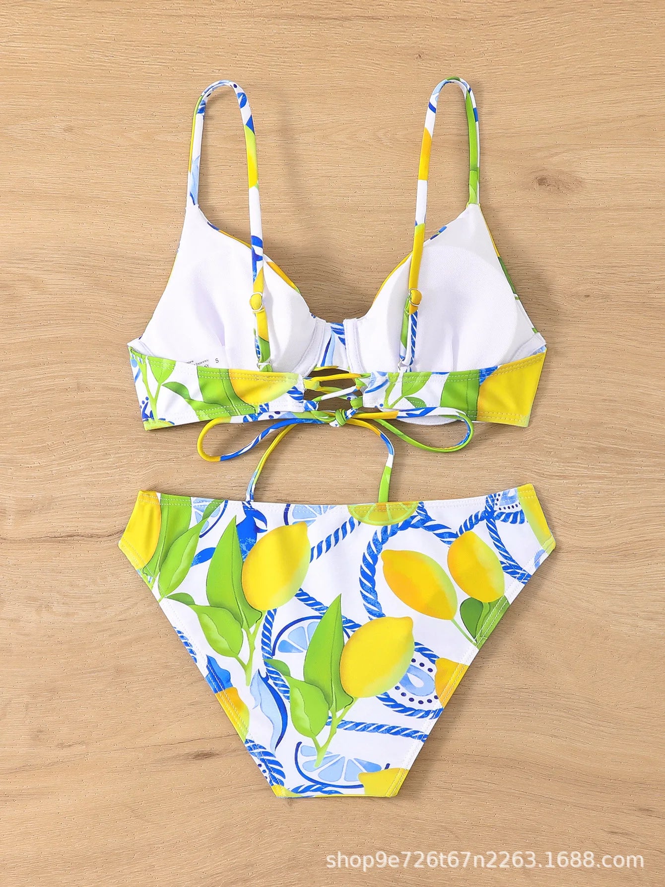 Lemon Print Triangle Bikini Set