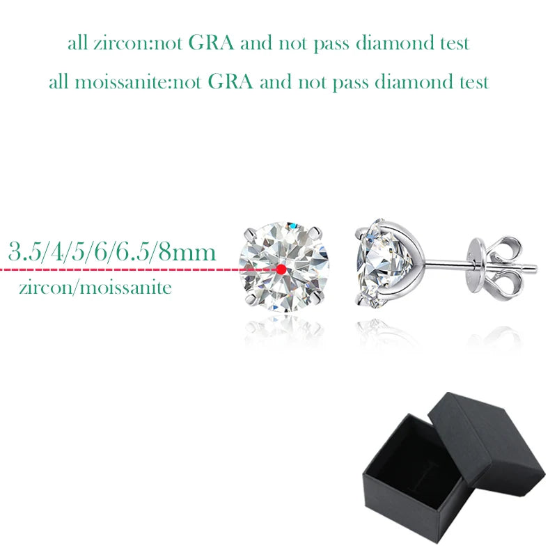 Smyoue Each 0.2-2CT GRA Certified Moissanite Stud Earrings for Women 4 Claw Sparkling Wedding Party Jewelry Sterling Silver S925