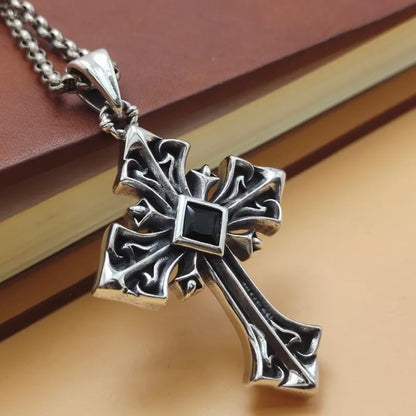 BOCAI S925 Sterling Silver Pendants for Men Women New Men's Fashion Simple Black Zircon Cross Argentum Amulet Punk Jewelry