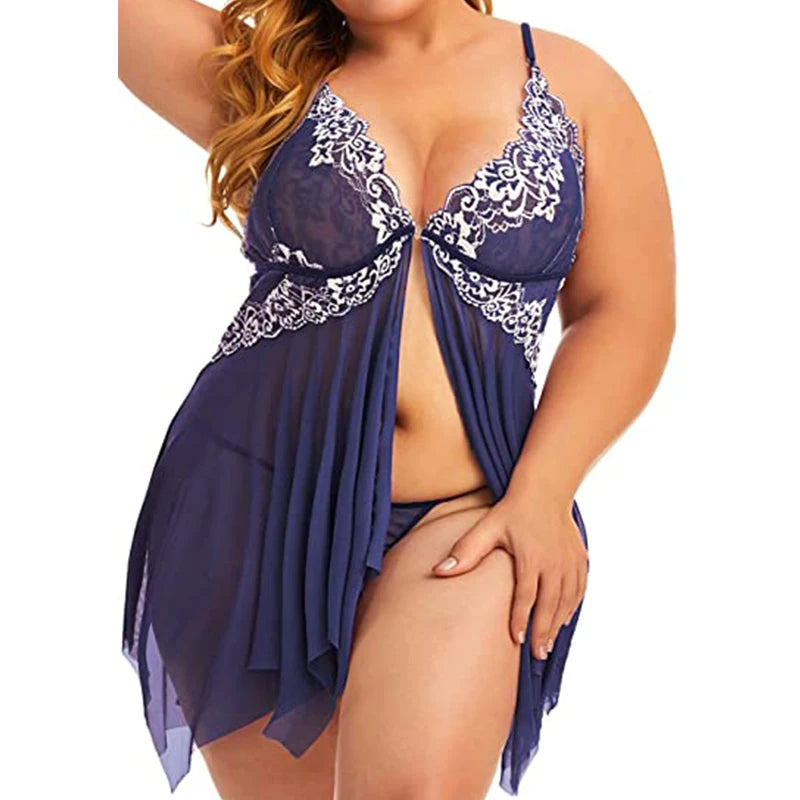 Plus Size Lace Babydoll Chemise Nightgown Set - Flattering V-Neck Lingerie