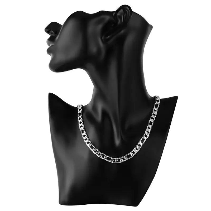 Fashion 8MM 925 Sterling Silver Figaro Chain Necklace - 16-24 Inches