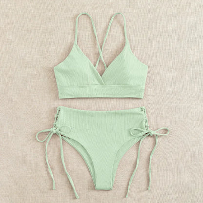 Cikini V-Neck Lace-Up Bikini Set