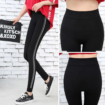 New Classic High Waist Striped Cotton Leggings for Women