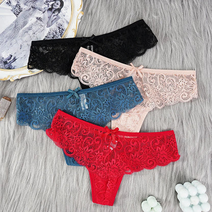 Comfortable & Transparent Women's Lace Thong Low Waist Panties