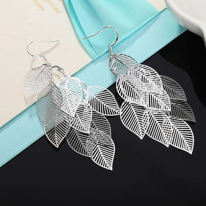 Earrings fashion Jewelry Woman Layered Hollow Leaves Tassel Long Drop earrings Silver Color Trendsetter Christmas Gifts