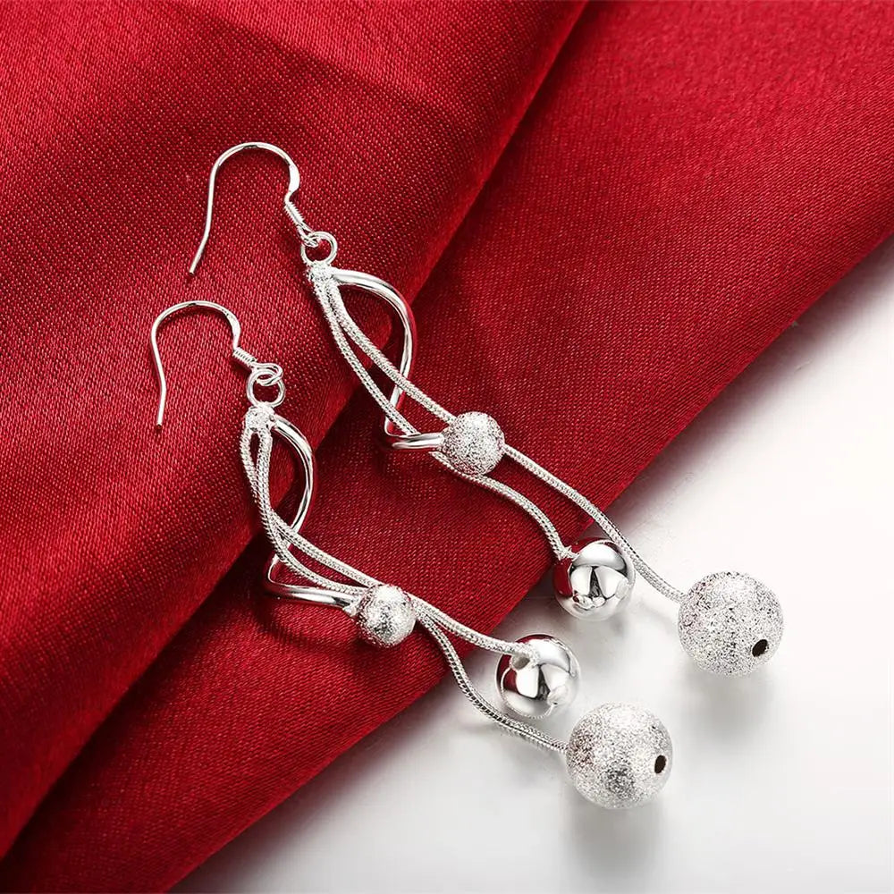 Hot 925 Sterling Silver tassel beads Earrings for Women fashion party Jewelry long earrings gifts wedding gift cute