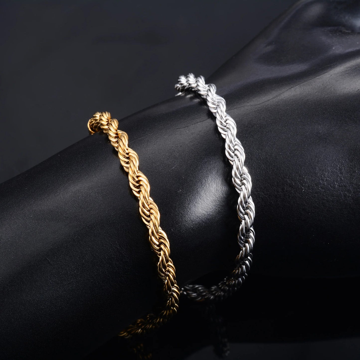 Men's Stainless Steel Rope Chain Bracelet - Gold & Silver Jewelry