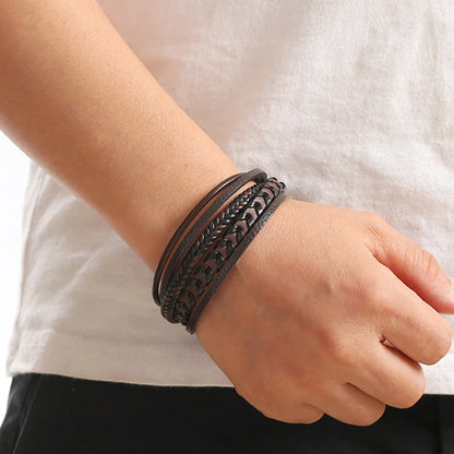 New Design Multilayer Braided Genuine Leather Bracelet for Men