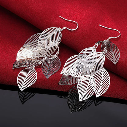 Earrings fashion Jewelry Woman Layered Hollow Leaves Tassel Long Drop earrings Silver Color Trendsetter Christmas Gifts