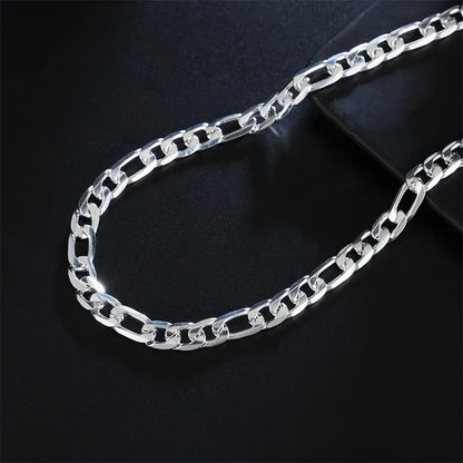 Fashion 8MM 925 Sterling Silver Figaro Chain Necklace - 16-24 Inches