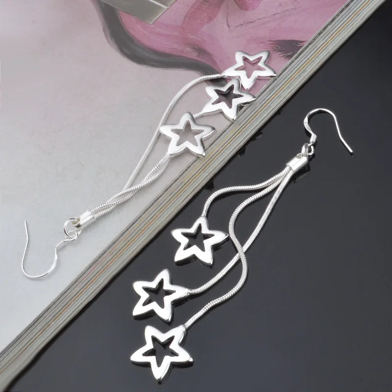 High quality noble 925 Sterling Silver Tassel hanging stars Earrings for woman fashion wedding party Jewelry Christmas Gift